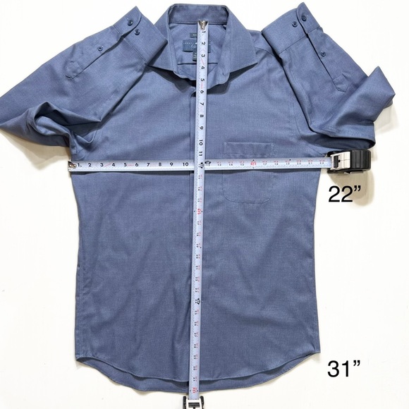 Joseph Abboud Mens No Iron Blue Long Sleeve Buttondown Shirt - Picture 5 of 6